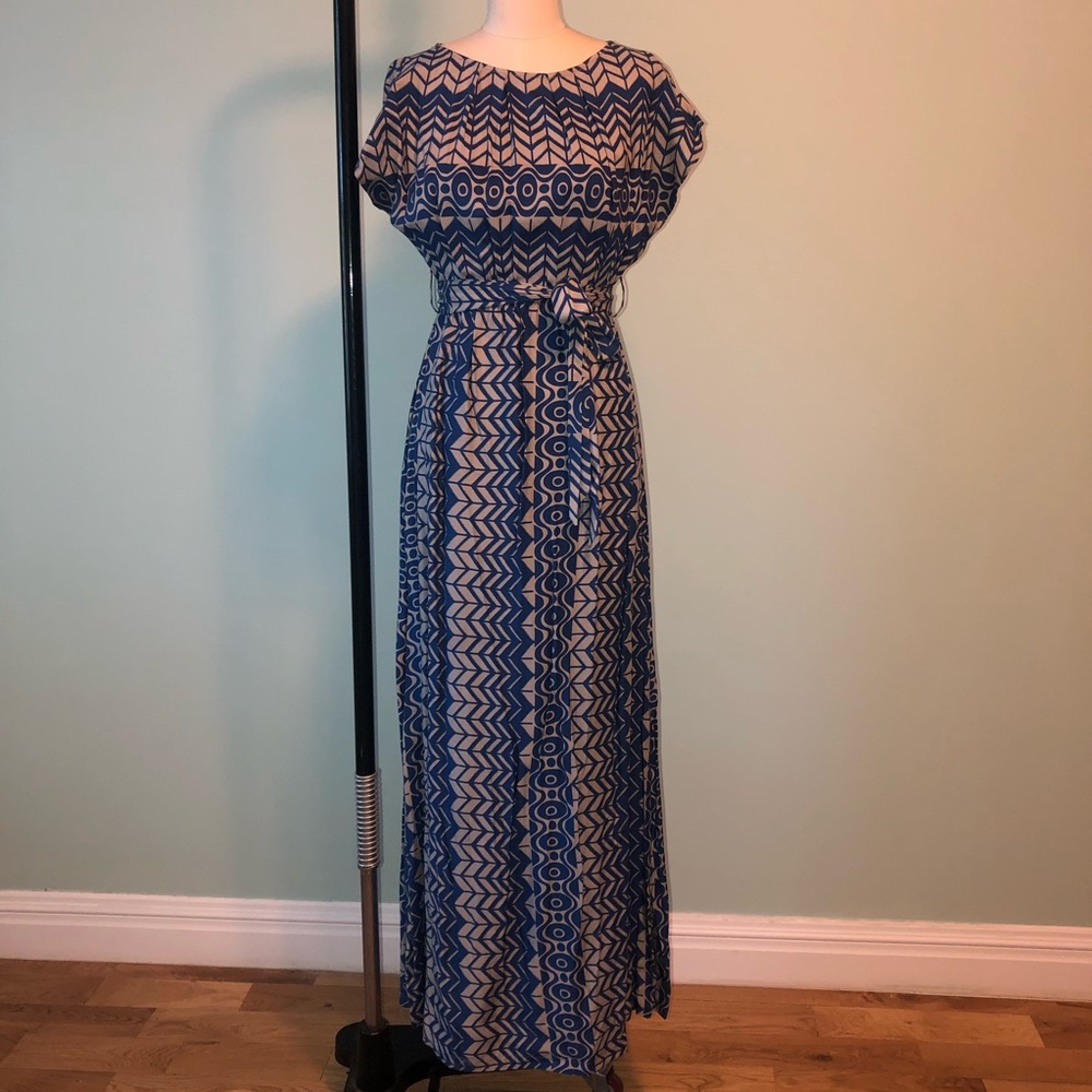 J. Crew blue and gray printed maxi dress
